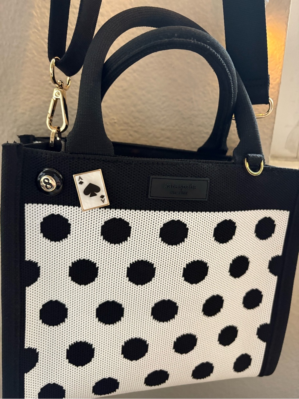 kate spade for Target Black and White Polka Dot Knit Tote - Picture 2 of 7